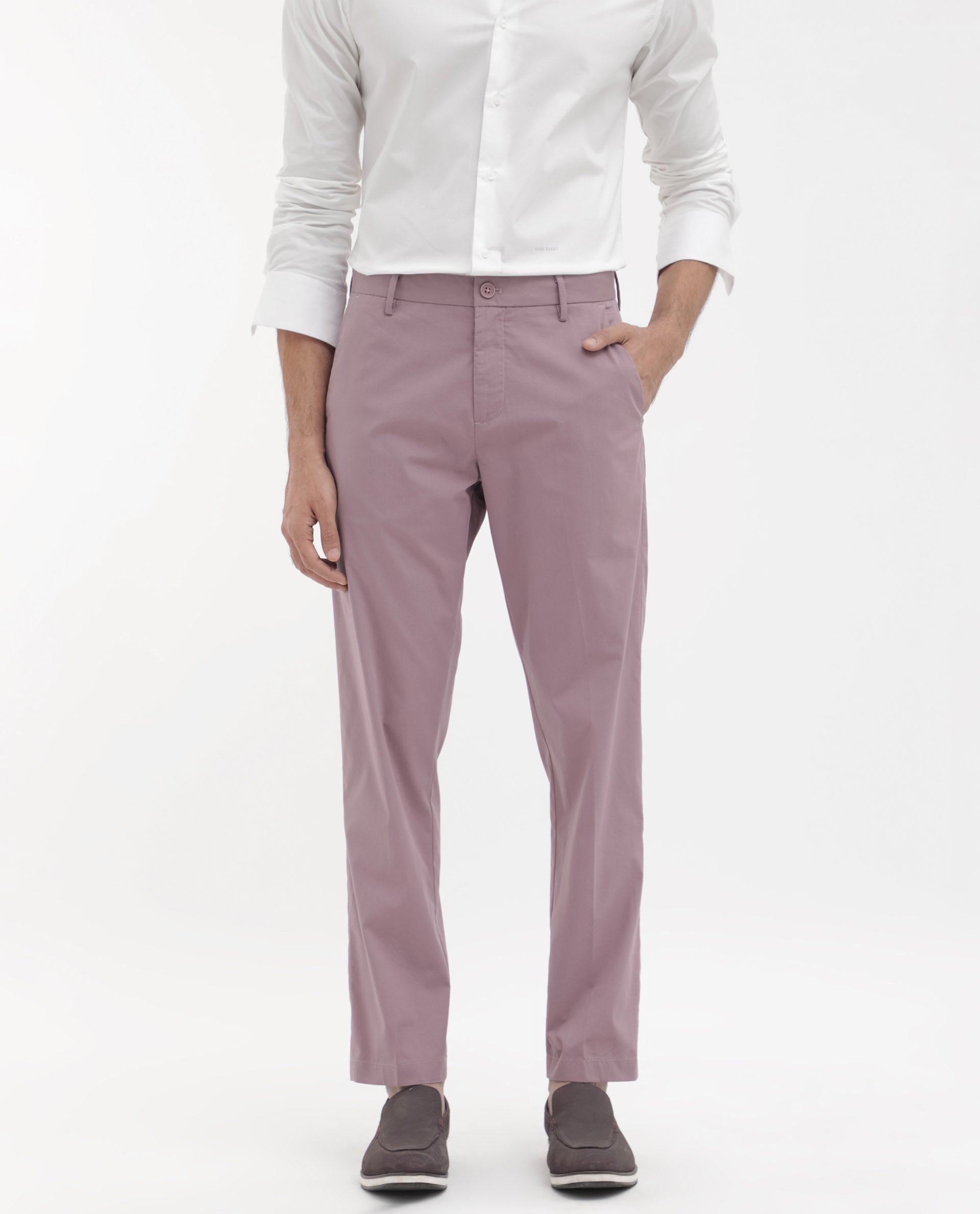 Men's Pink Casual Regular Fit Solid Trouser