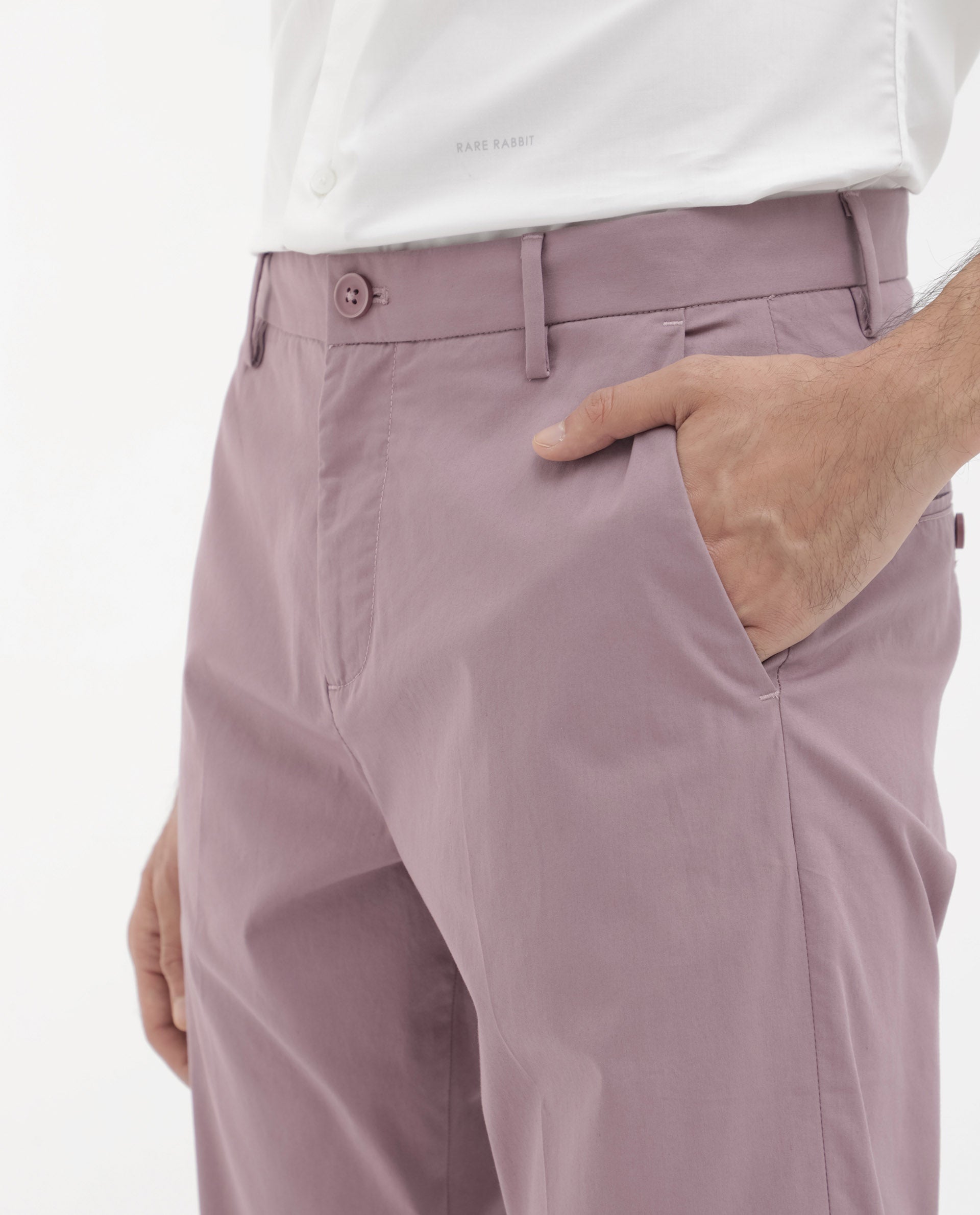 Men's Pink Casual Regular Fit Solid Trouser