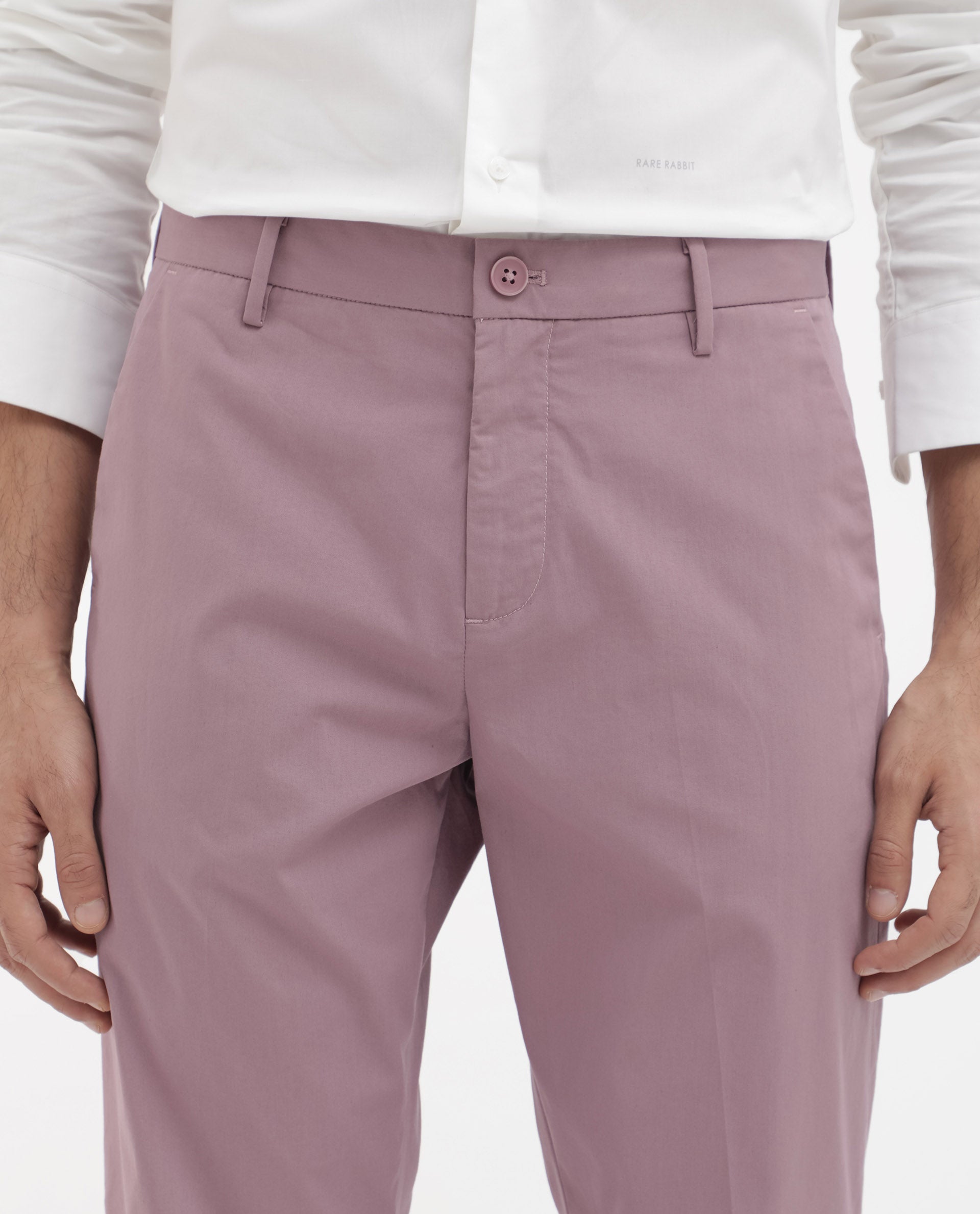 Men's Pink Casual Regular Fit Solid Trouser