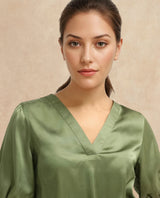 Women's Green Casual Half Sleeves Top