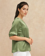 Women's Green Casual Half Sleeves Top