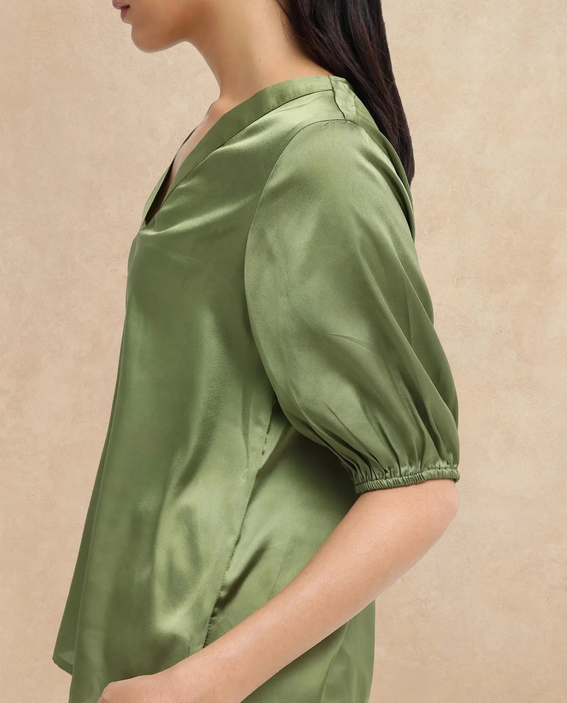 Women's Green Casual Half Sleeves Top
