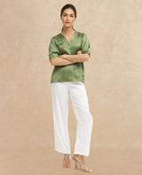 Women's Green Casual Half Sleeves Top