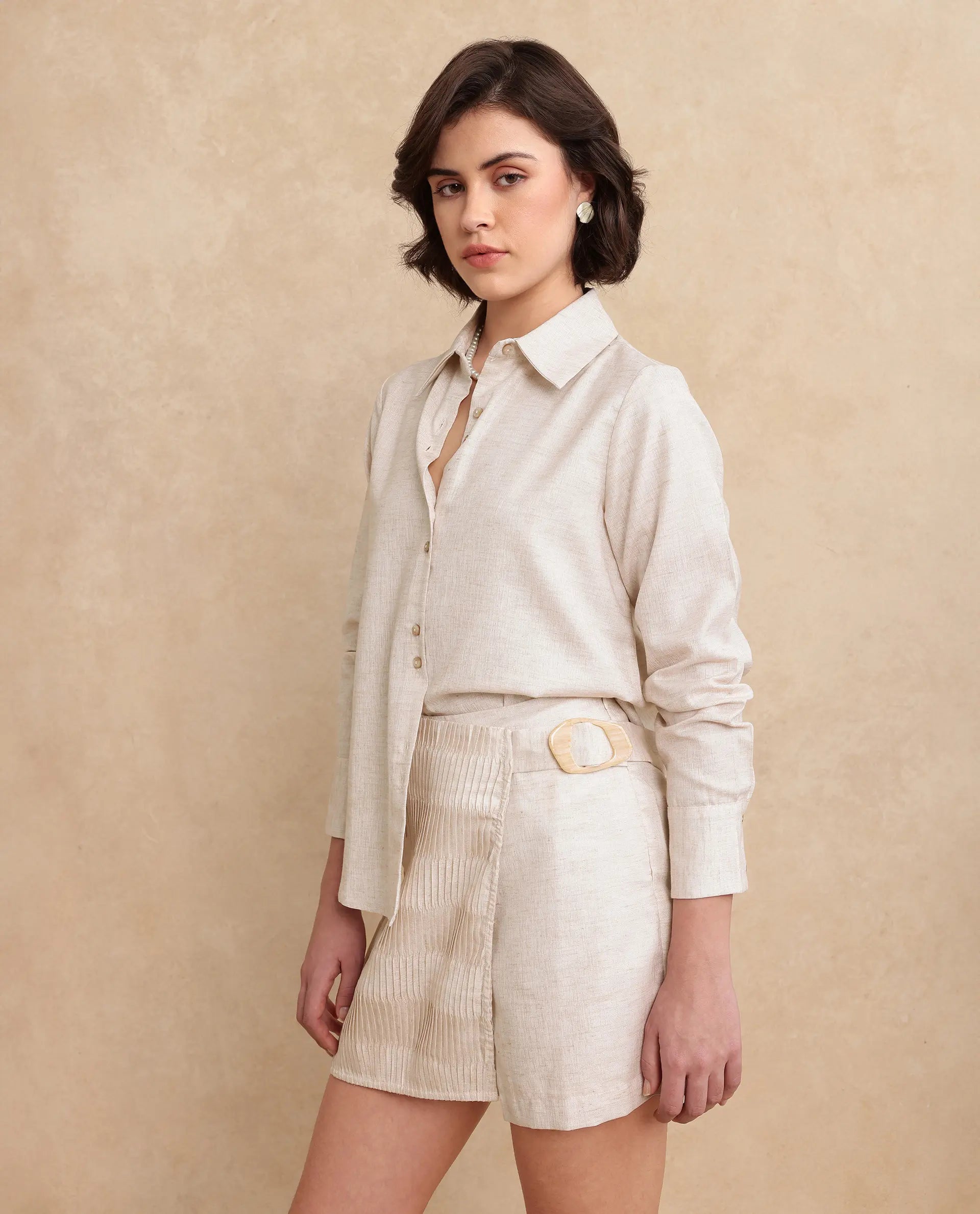 Women's Beige Work Full Sleeves Top