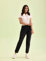 Women's Solid Cotton Black Cuffed Jogger