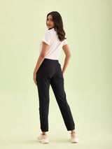 Women's Solid Cotton Black Cuffed Jogger