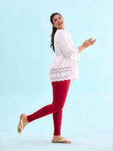 Women's Solid Cherry Mid Rise Slim Fit Ankle Length Legging