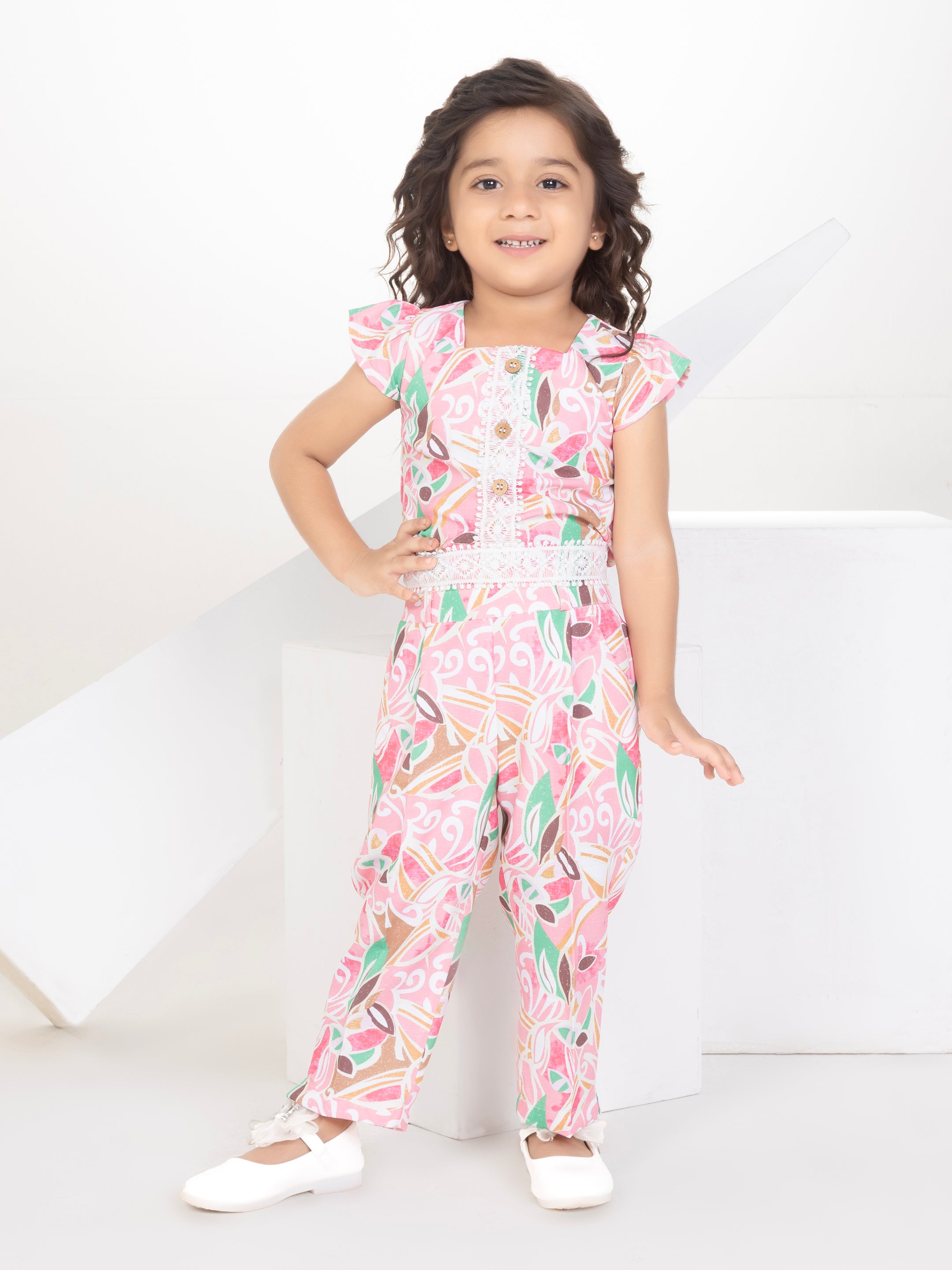 Girls Pink Casual Wear Coordinate Set