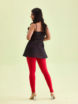 Women's Solid Dark Red Slim Fit Ankle Length Legging