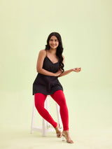 Women's Solid Dark Red Slim Fit Ankle Length Legging