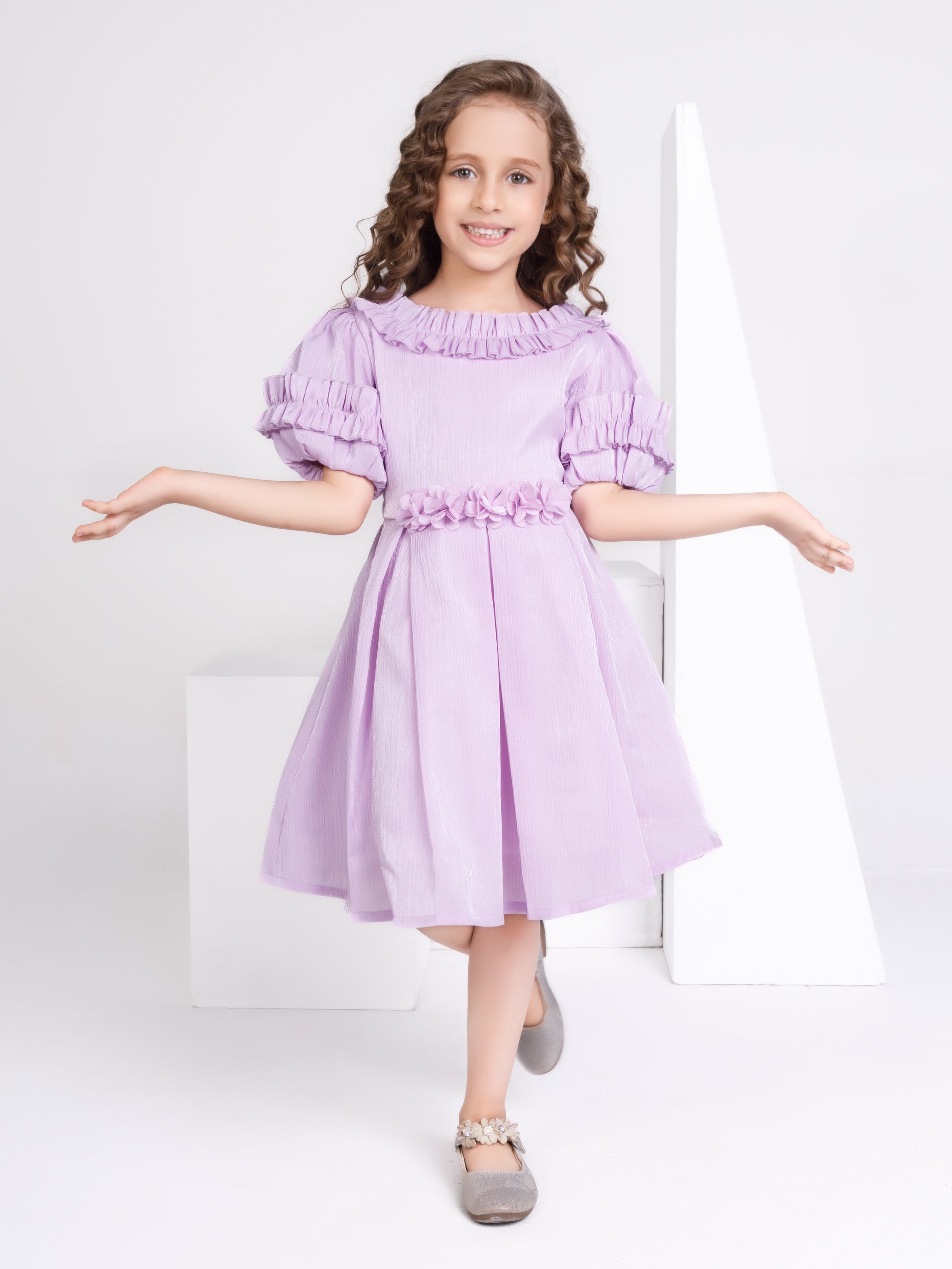 Girls Purple Party Party Wear Off Shoulder Fit & Flared Dress