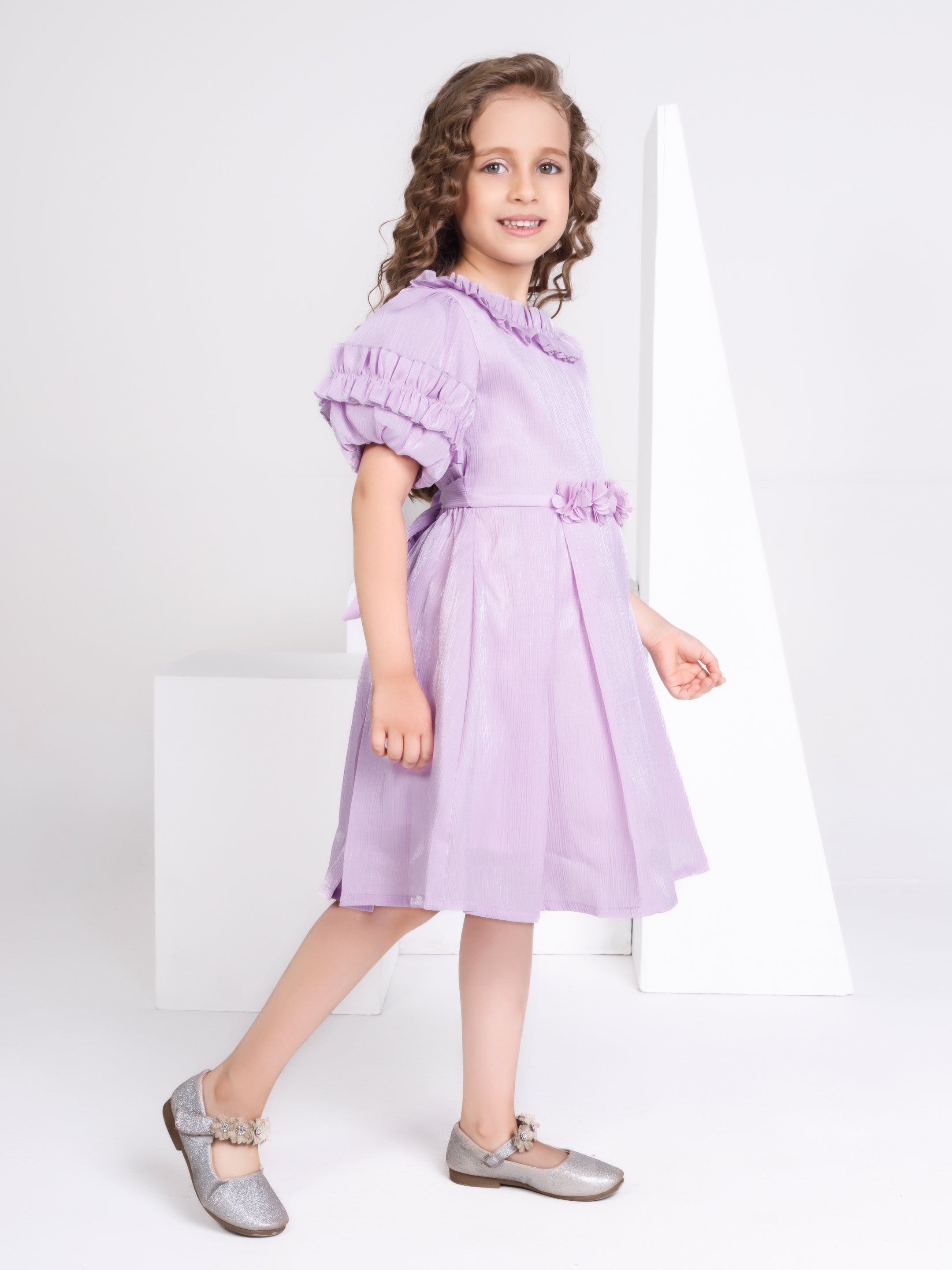 Girls Purple Party Party Wear Off Shoulder Fit & Flared Dress