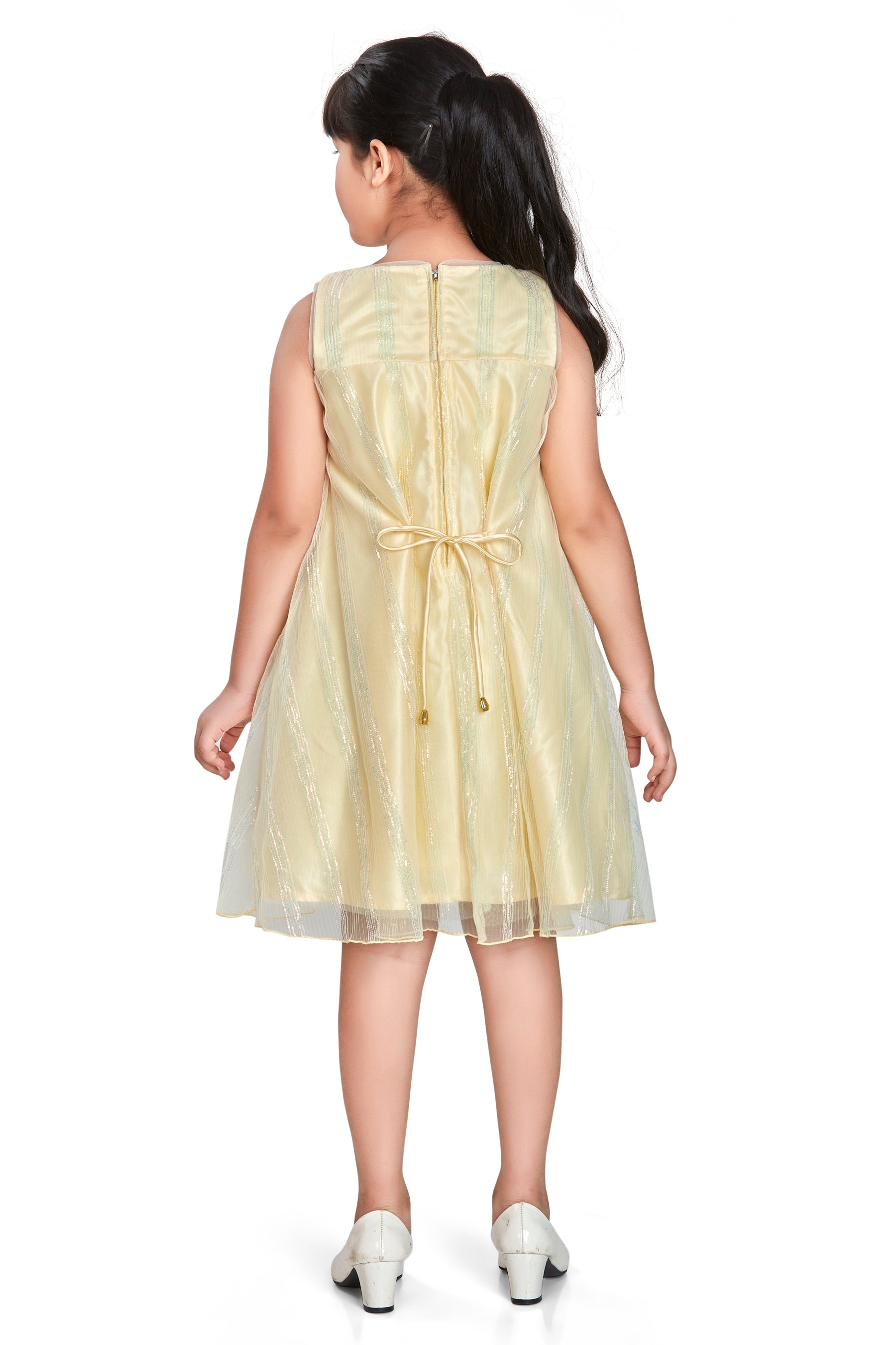 Girls Yellow Party Wear Round Neck Fit & Flared Dress