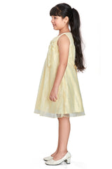 Girls Yellow Party Wear Round Neck Fit & Flared Dress