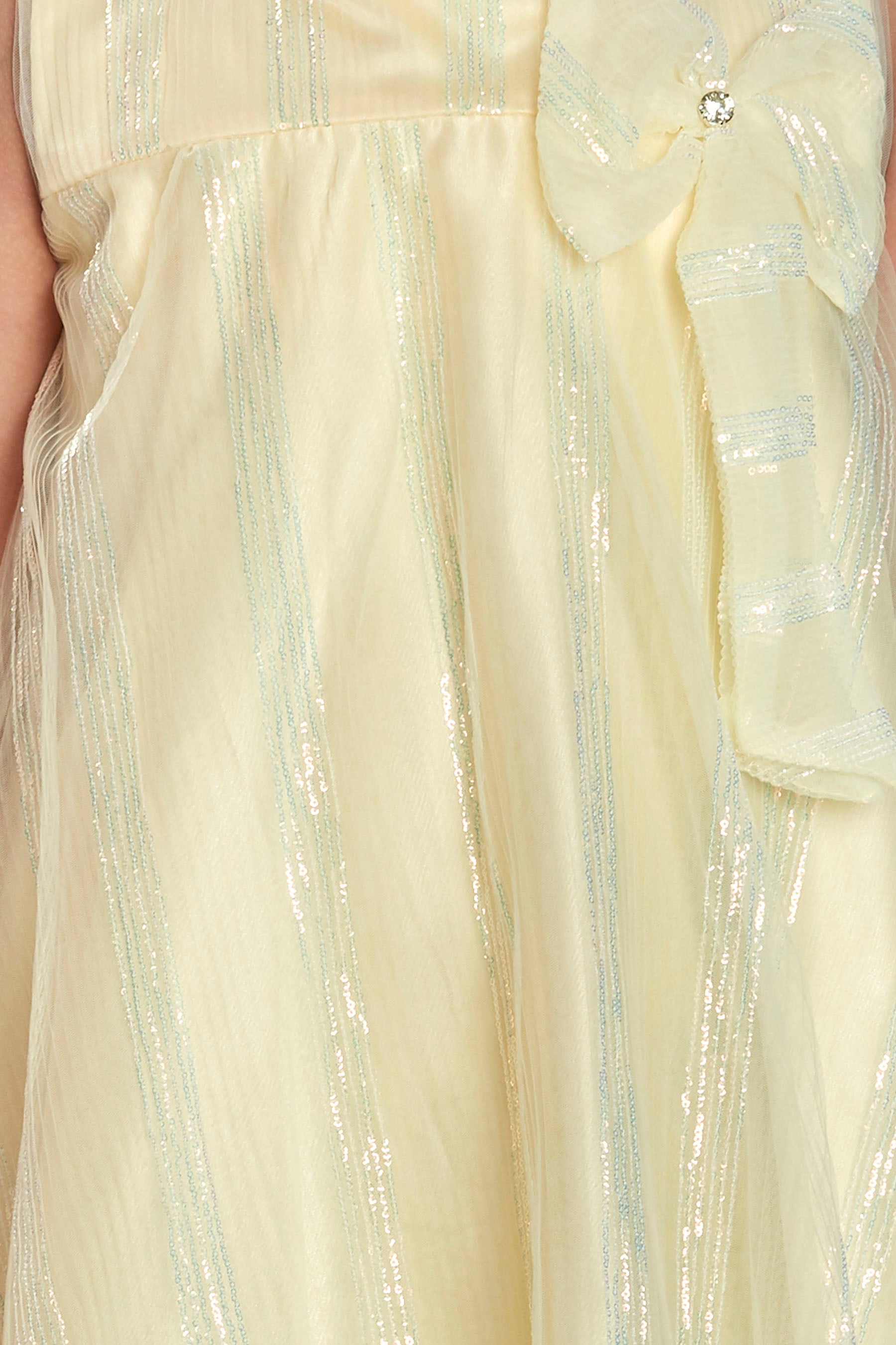 Girls Yellow Party Wear Round Neck Fit & Flared Dress