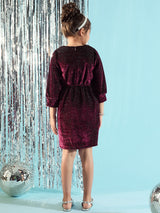 Girls Maroon Party Wear Round Neck Dress
