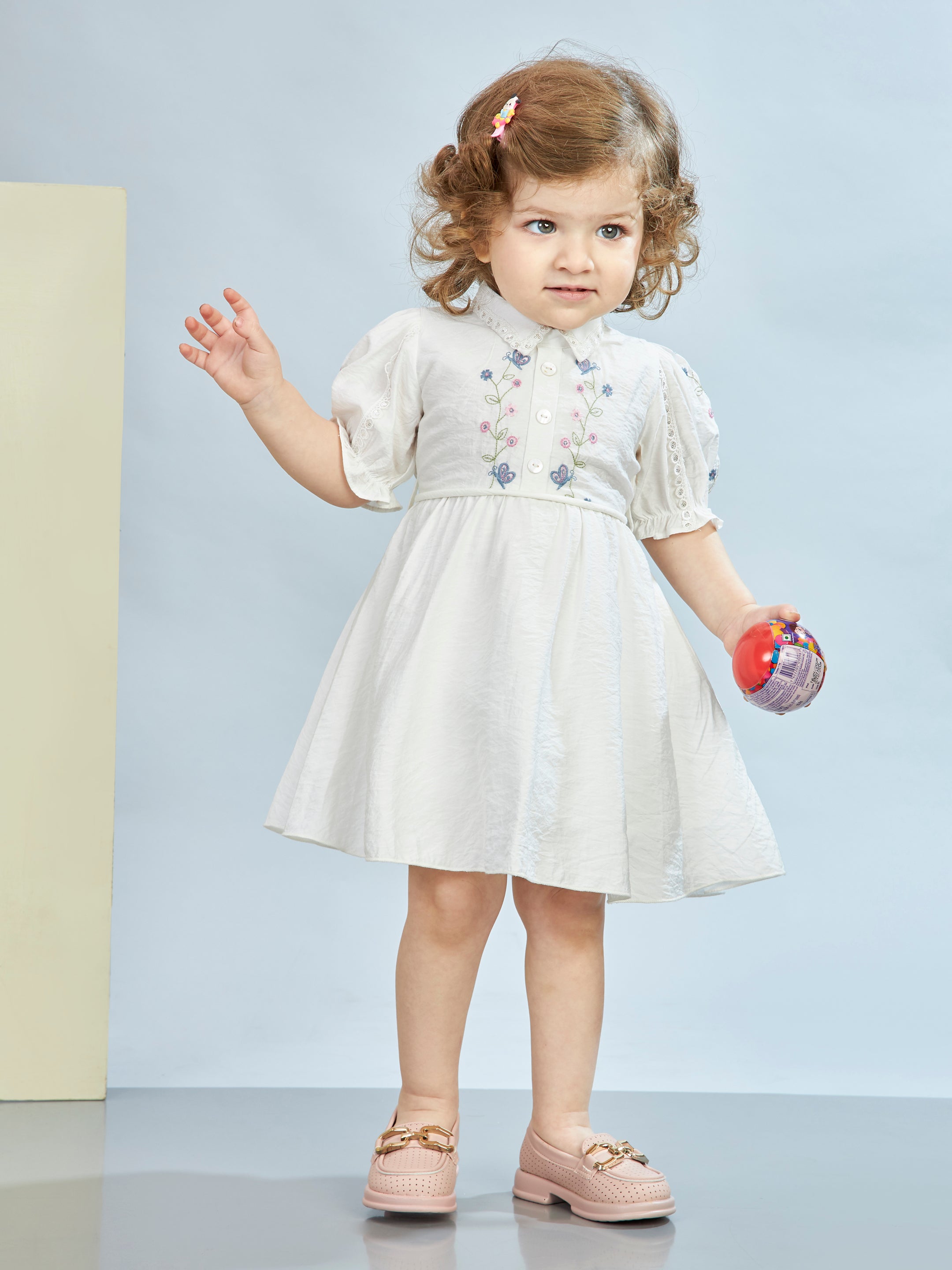 Girls White Casual Wear Dress