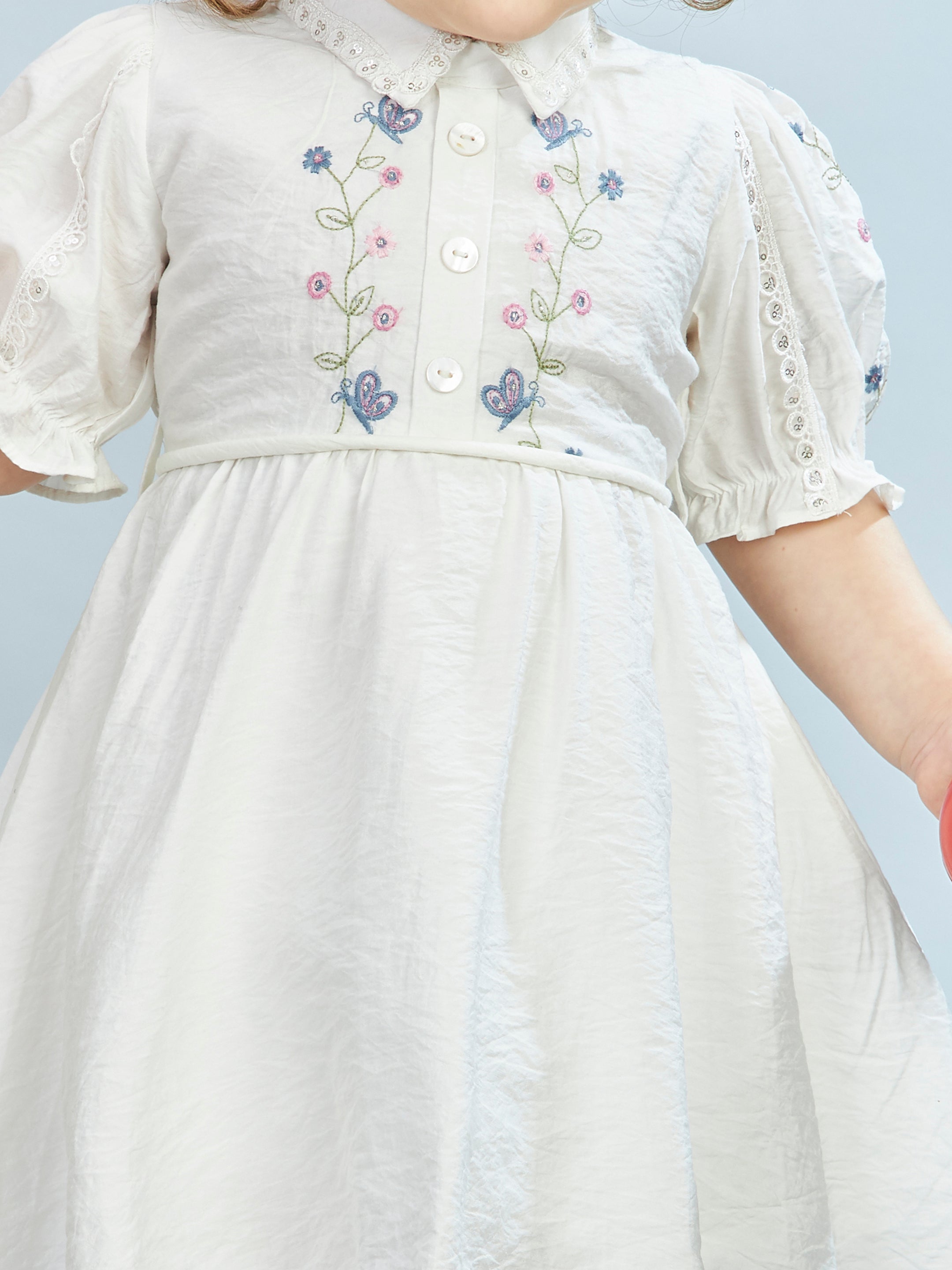 Girls White Casual Wear Dress