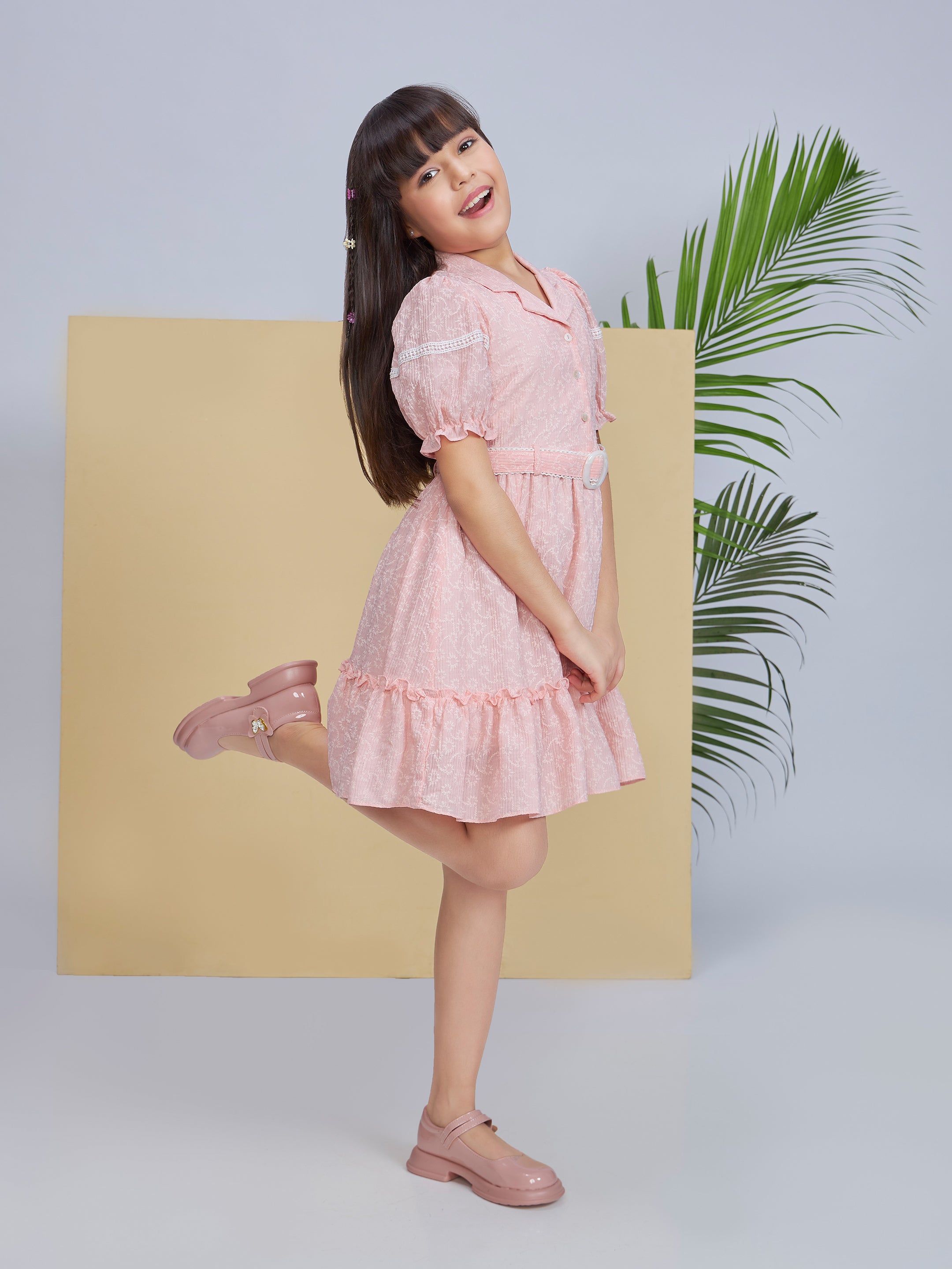 Girls Pink Casual Wear Dress