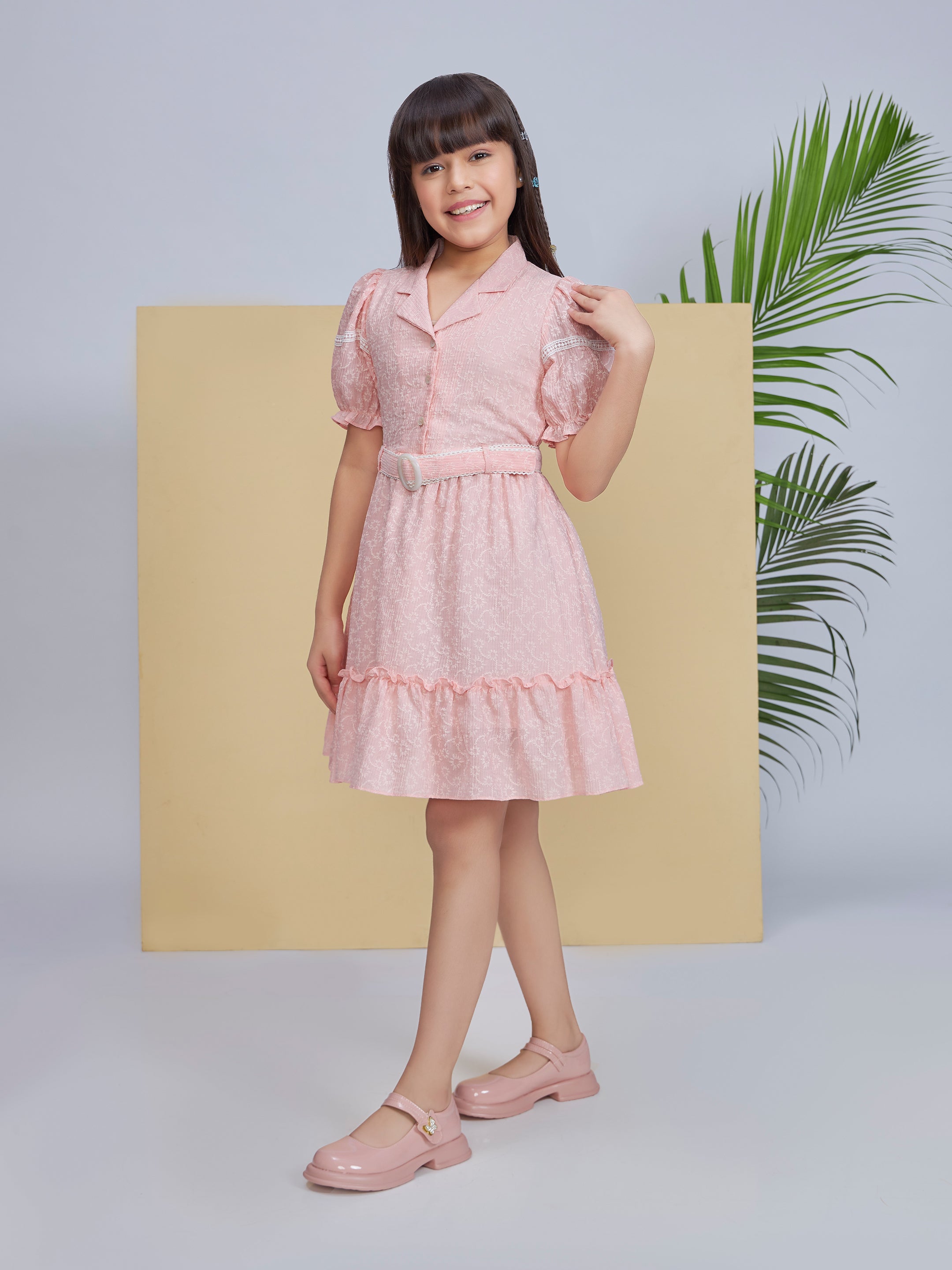 Girls Pink Casual Wear Dress