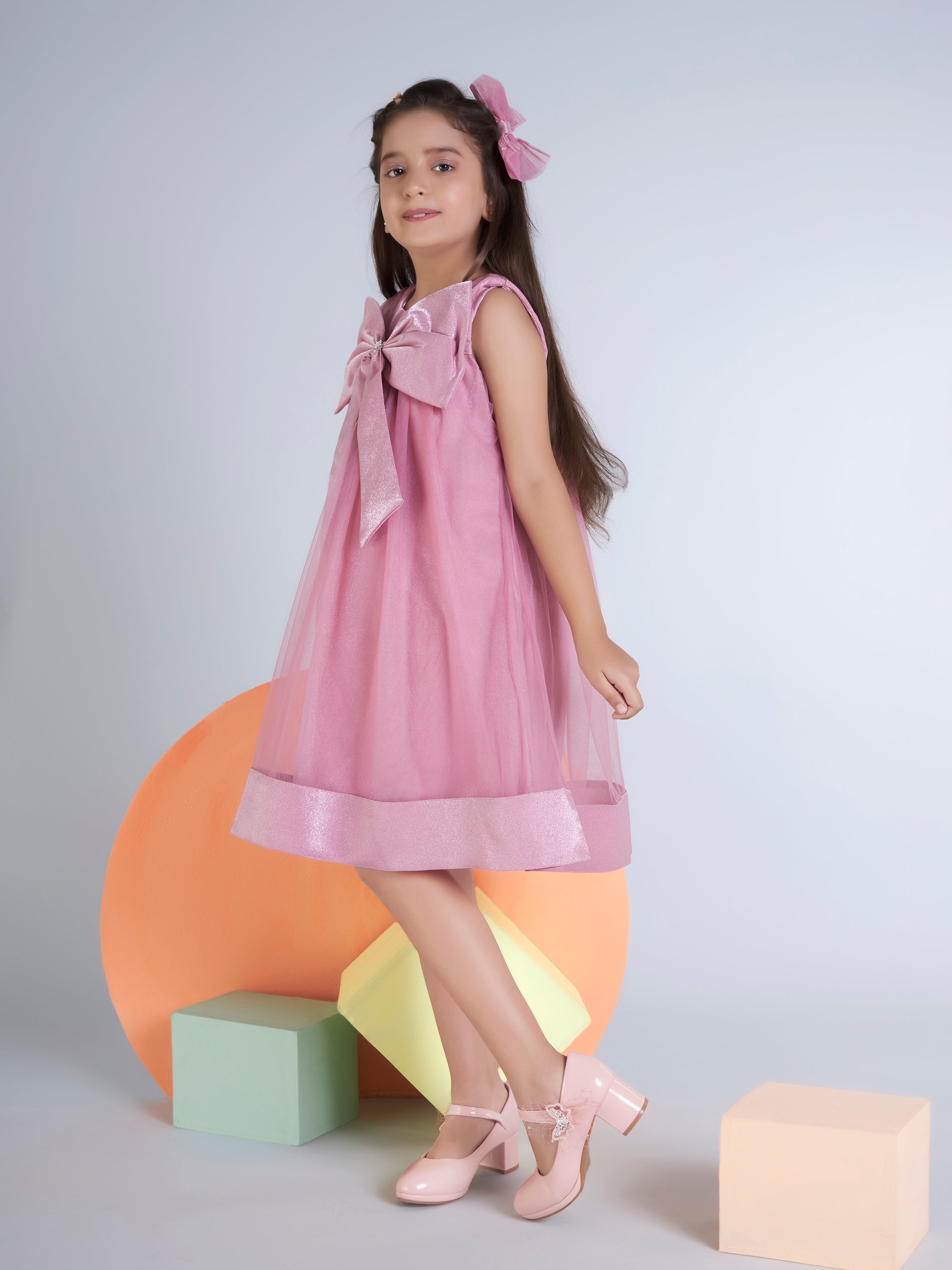 Girls Pink Festive Wear Dress