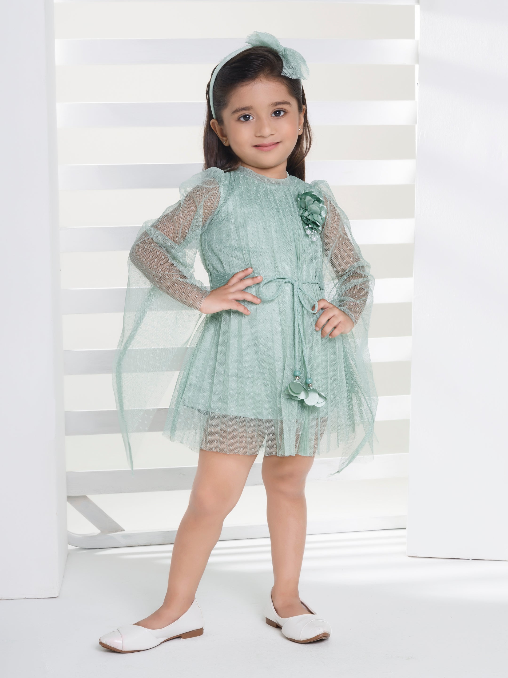 Girls Green Festive Wear Dress