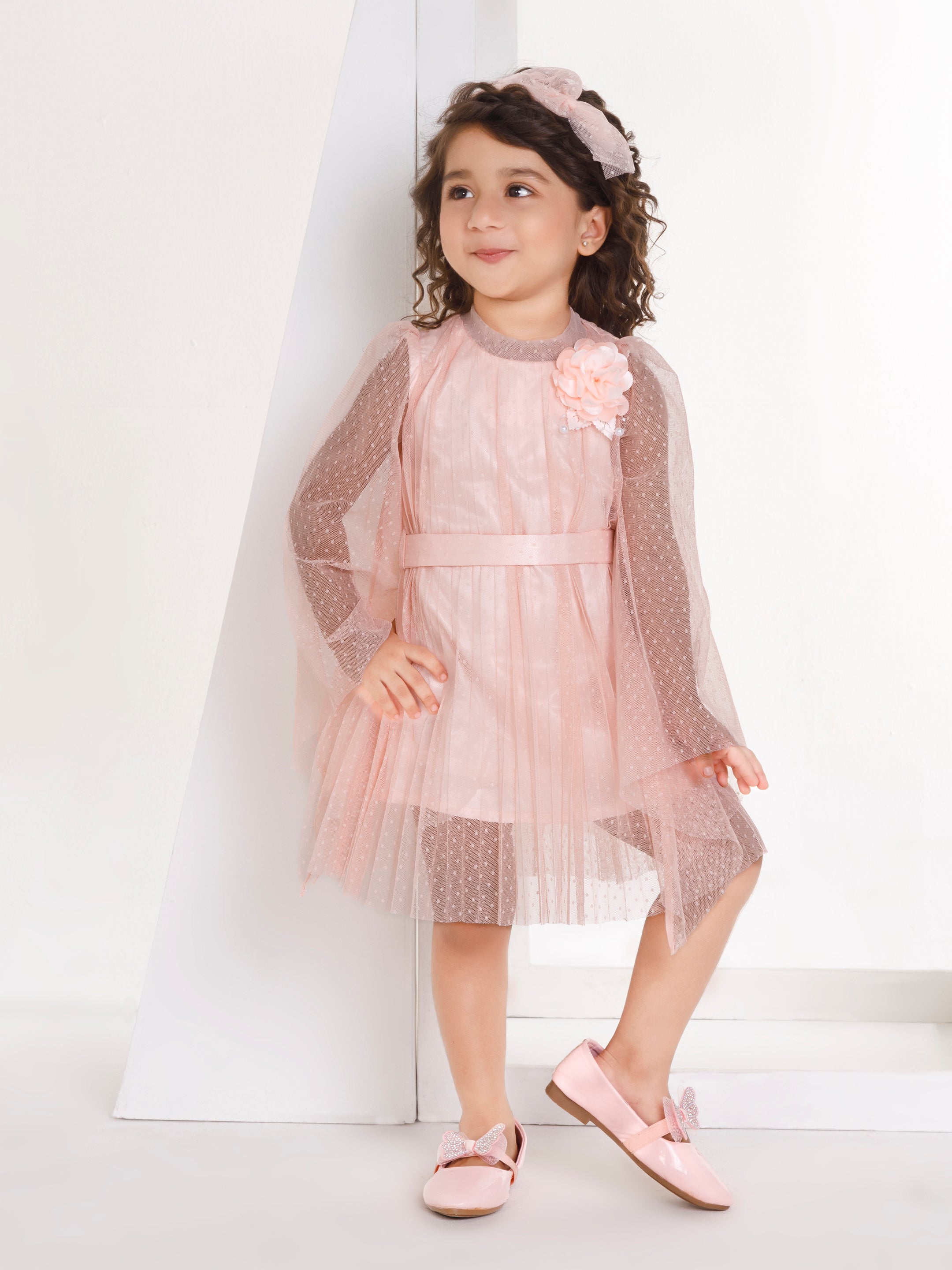 Girls Pink Festive Wear Dress