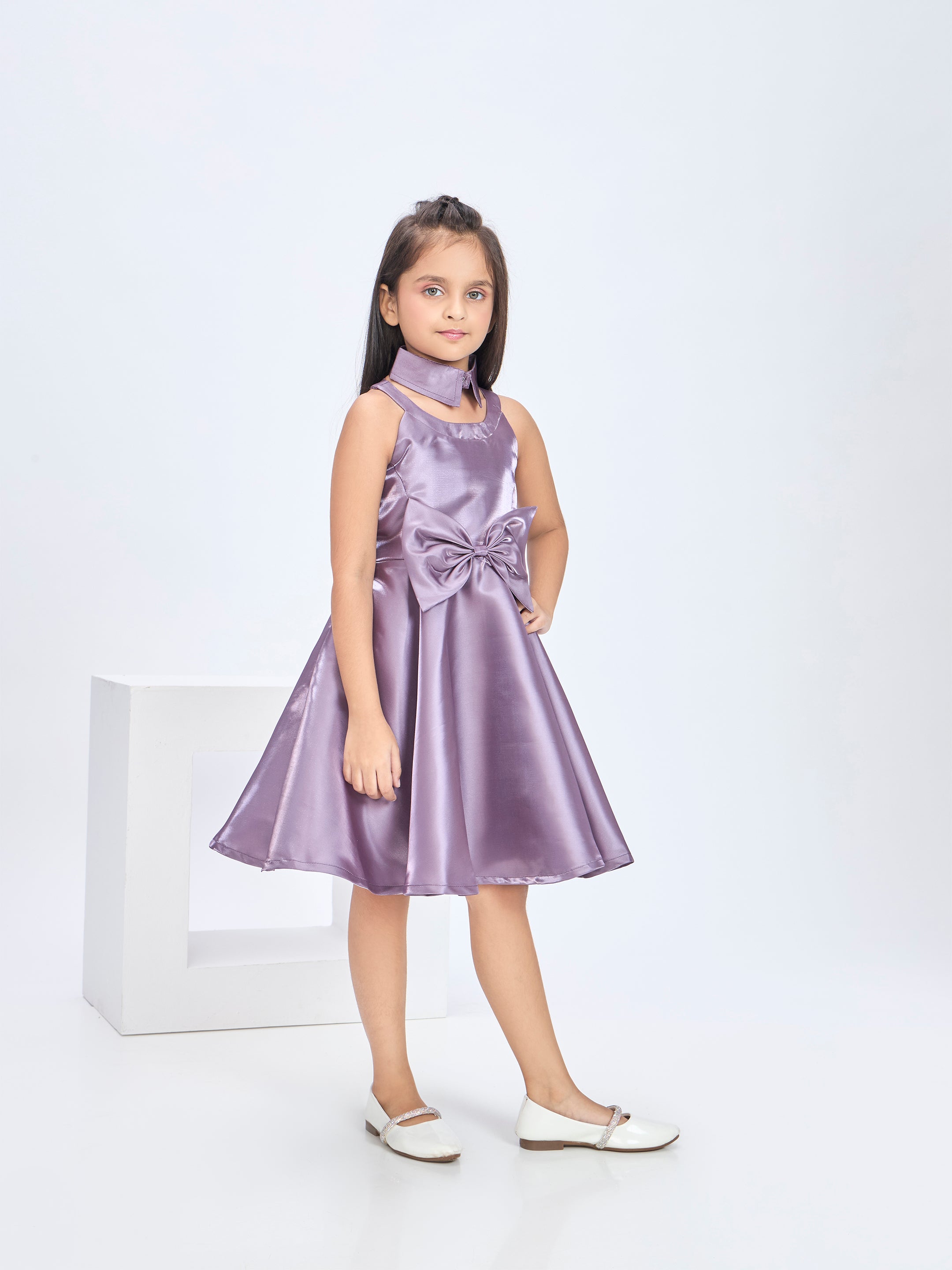 Girls Purple Festive Wear Fit & Flared Dress