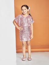 Girls Pink Party Wear Round Neck Dress