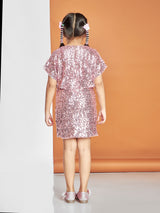 Girls Pink Party Wear Round Neck Dress