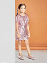 Girls Pink Party Wear Round Neck Dress