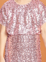Girls Pink Party Wear Round Neck Dress