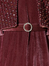 Girls Pink Party Wear V-Neck Dress & Jacket with Belt