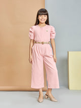 Girls Pink Casual Wear Jumpsuit