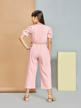 Girls Pink Casual Wear Jumpsuit