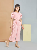 Girls Pink Casual Wear Jumpsuit