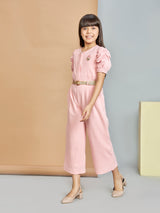 Girls Pink Casual Wear Jumpsuit