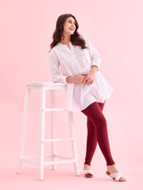 Women's Solid Maroon Slim Fit Ankle Length Legging