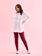 Women's Solid Maroon Slim Fit Ankle Length Legging