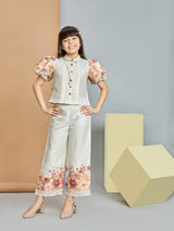 Girls Beige Party Pant Set