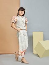 Girls Beige Party Pant Set