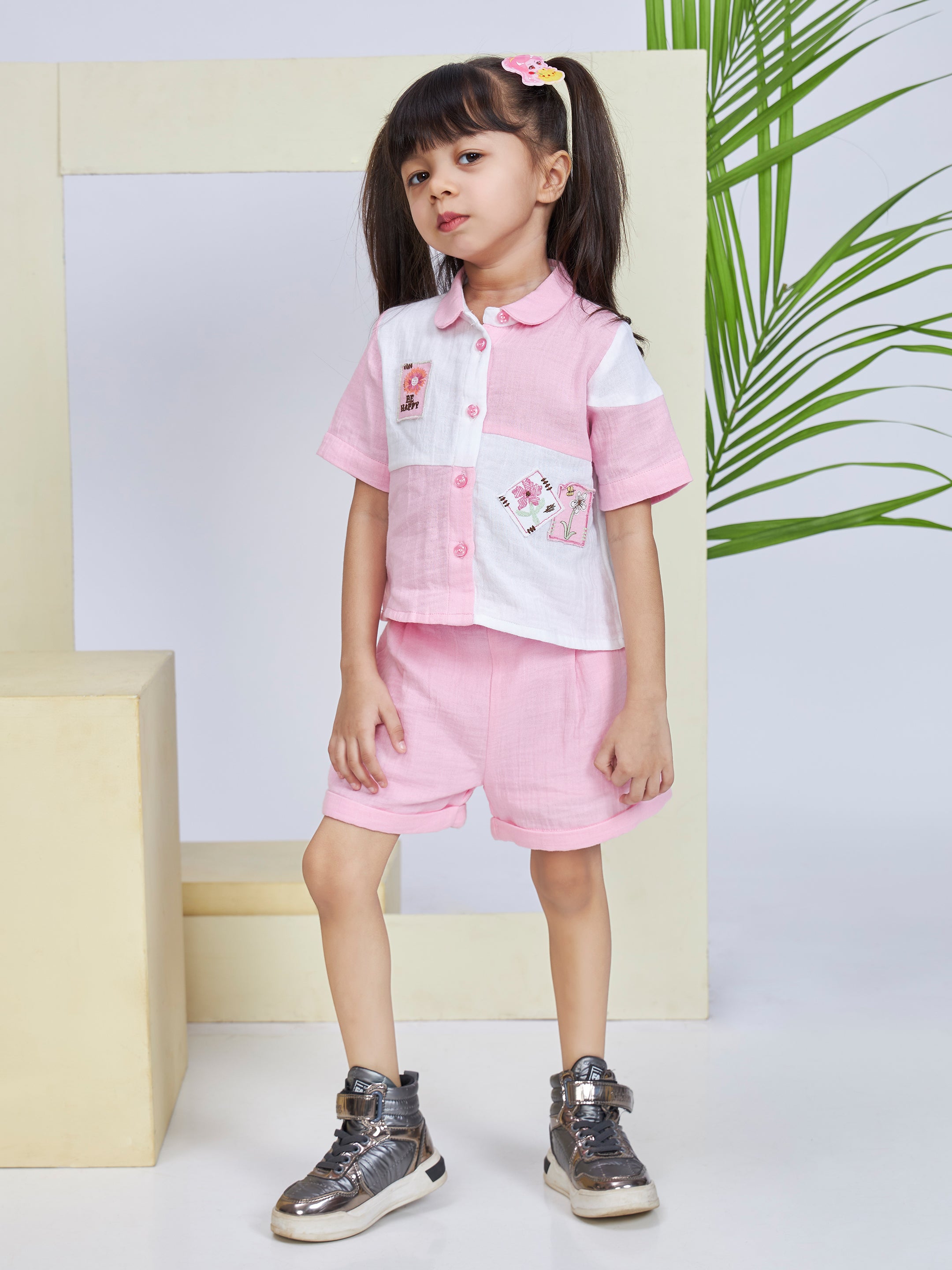 Girls Pink Casual Shorts Set