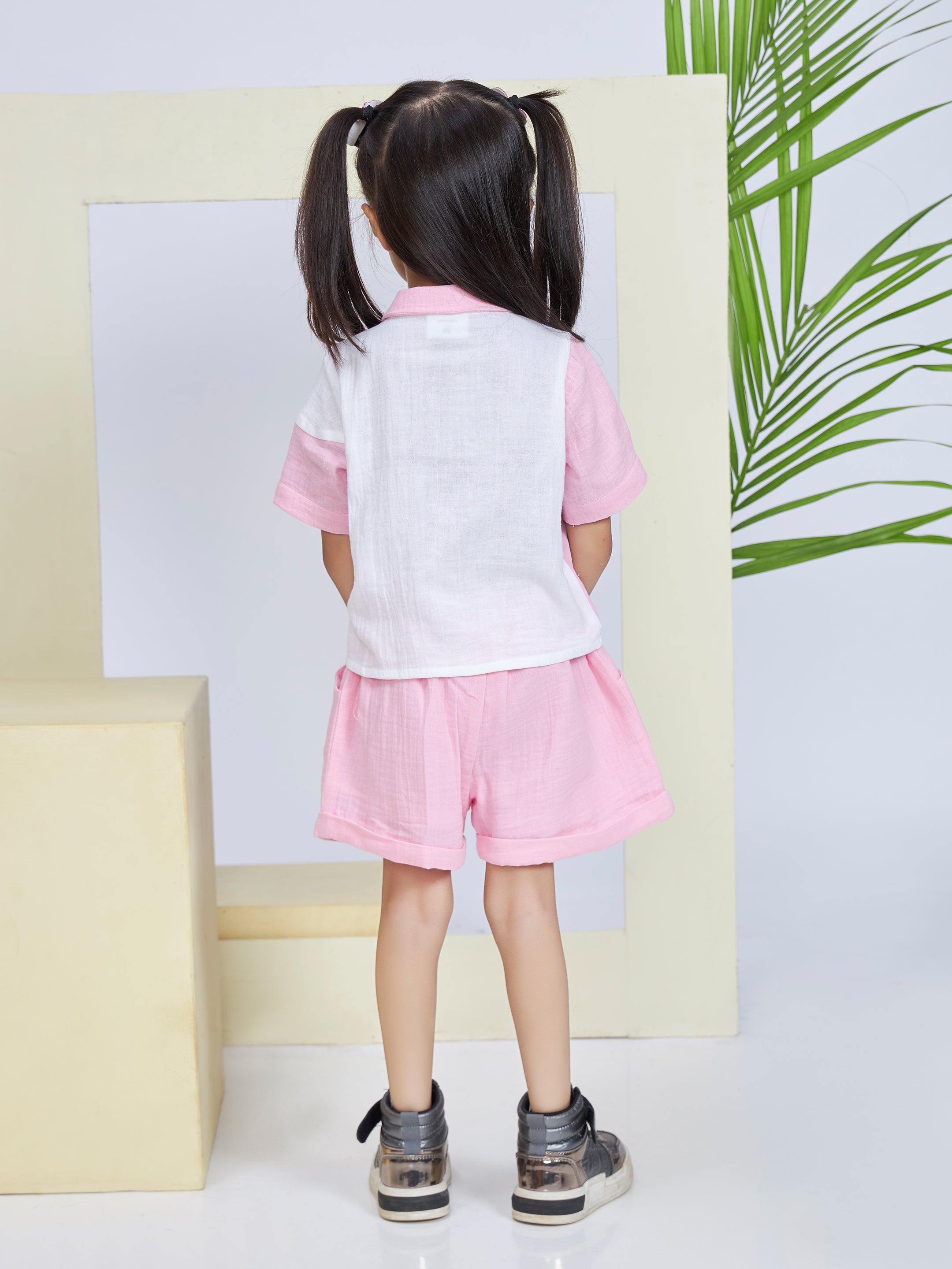 Girls Pink Casual Shorts Set