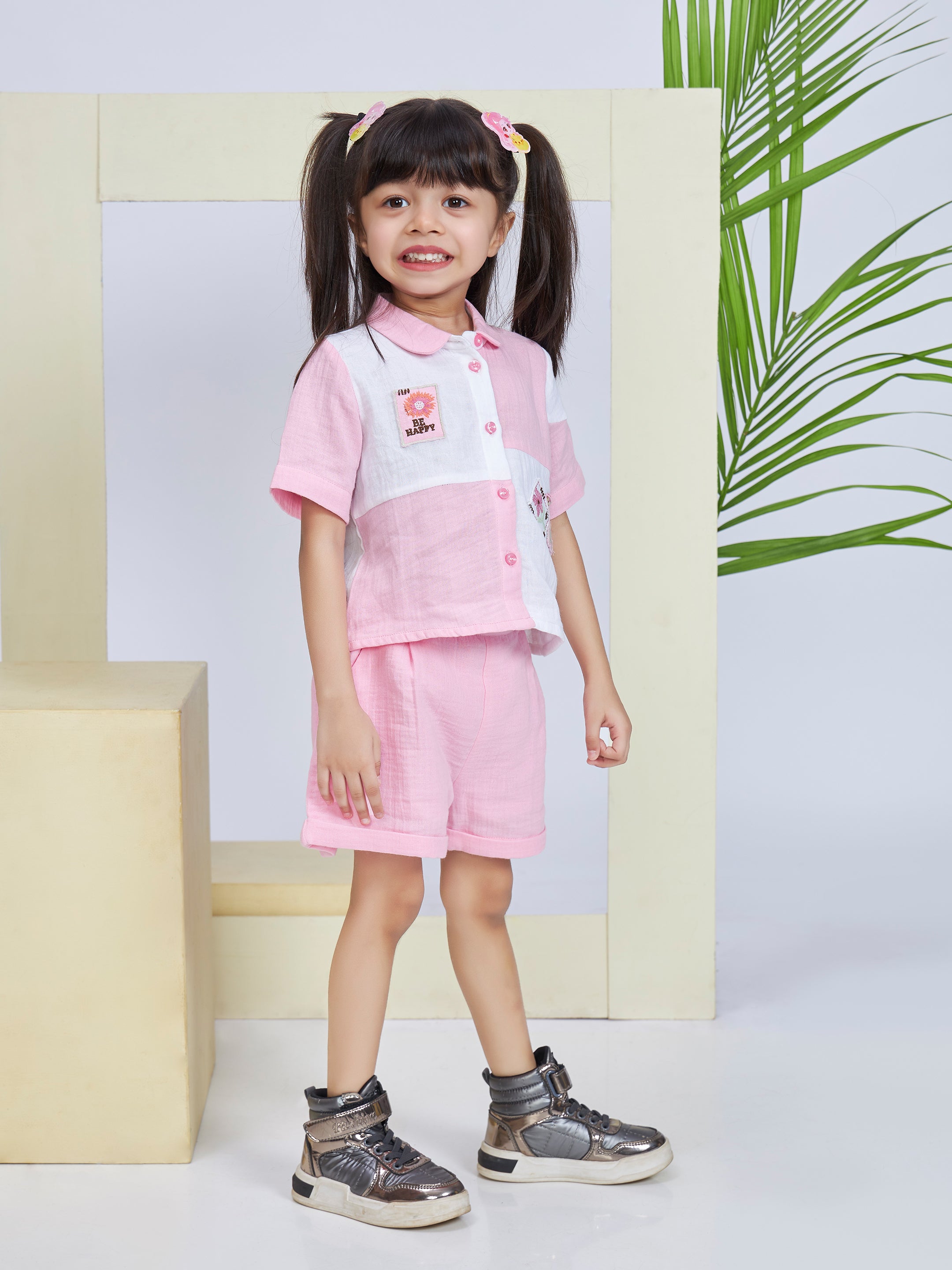 Girls Pink Casual Shorts Set