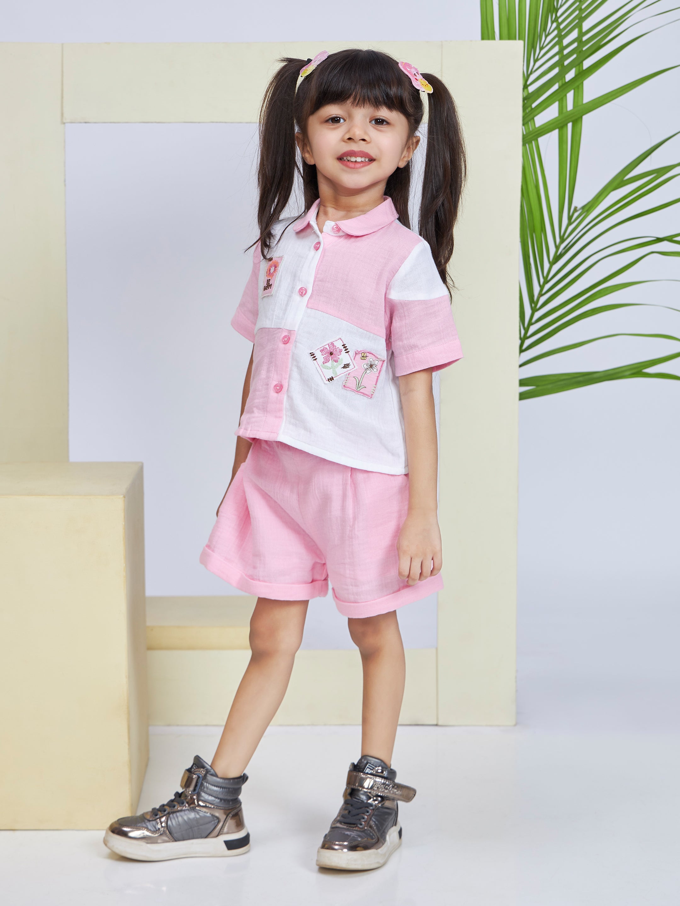 Girls Pink Casual Shorts Set