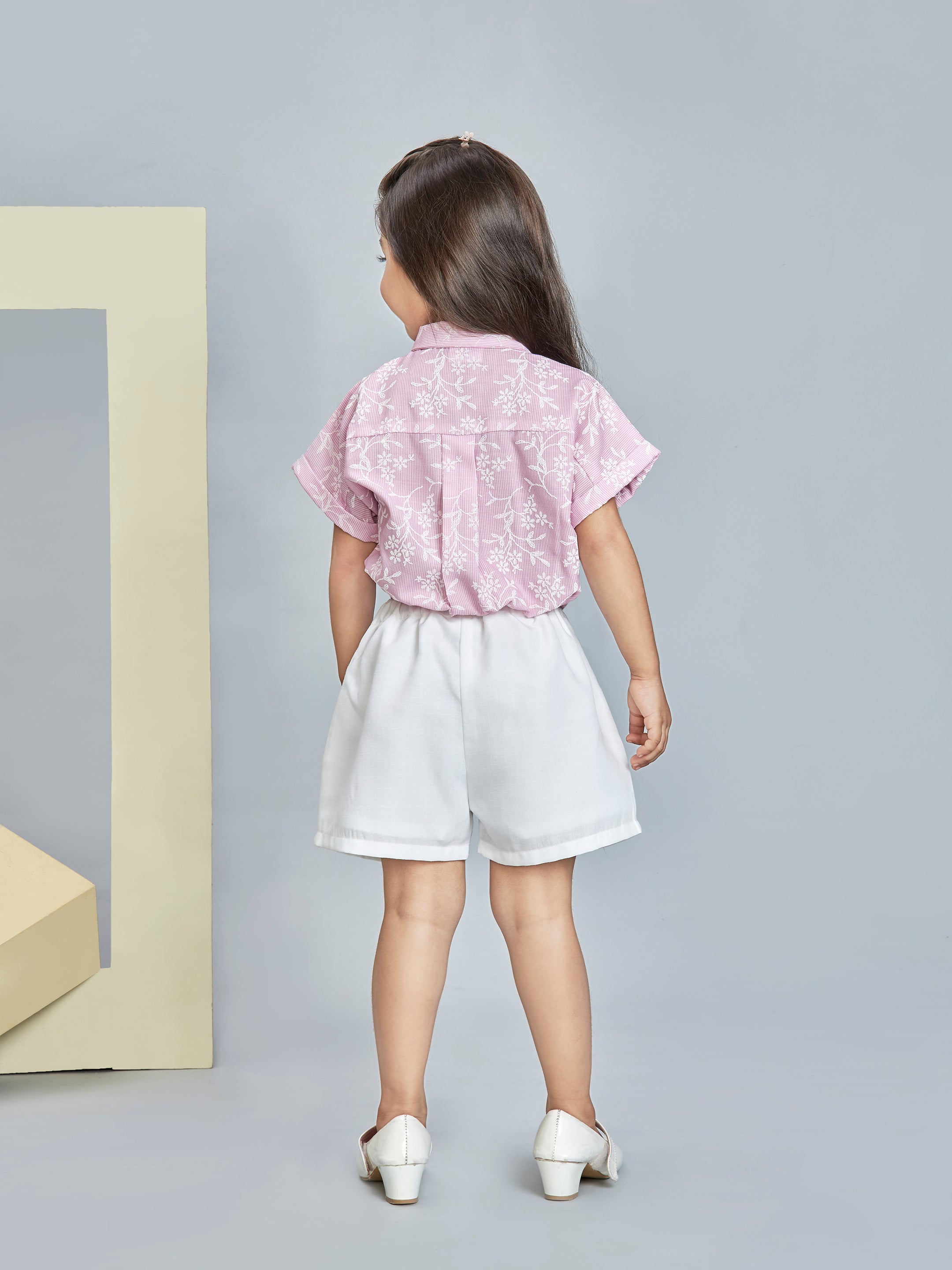 Girls Pink Casual Shorts Set