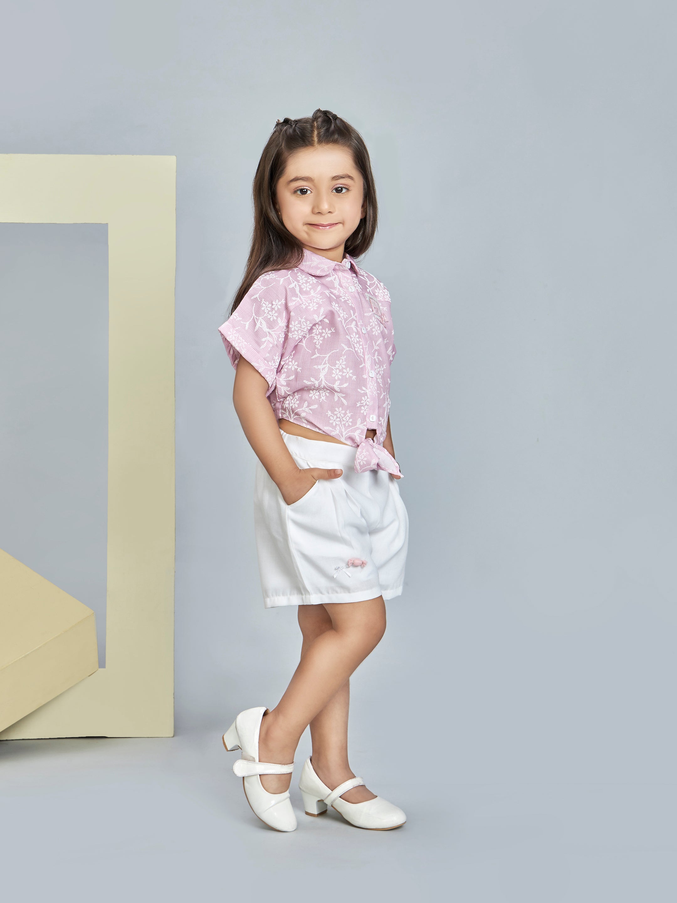 Girls Pink Casual Shorts Set