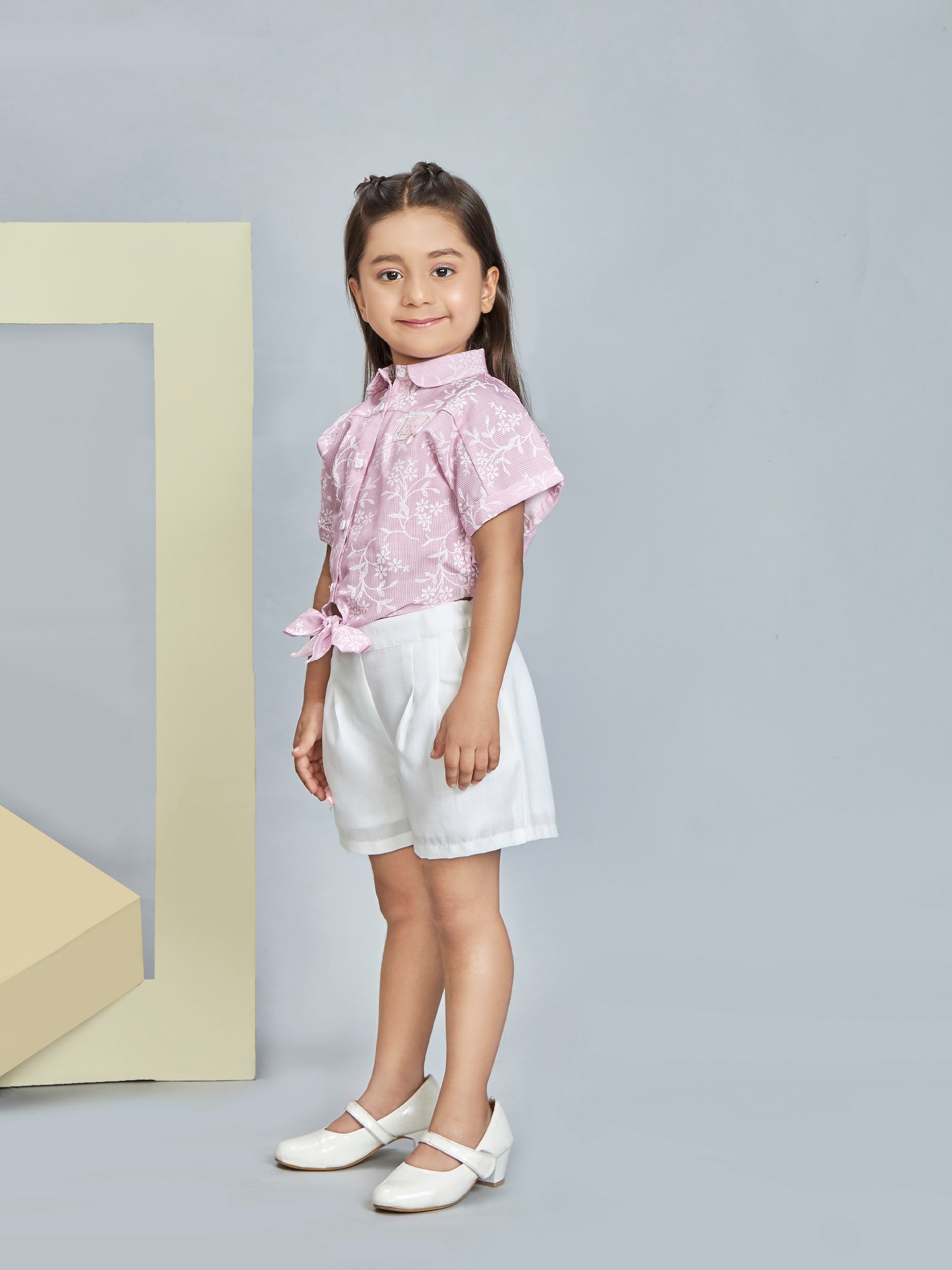 Girls Pink Casual Shorts Set