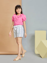 Girls Pink Casual Wear Square Neck Shorts with Top Set