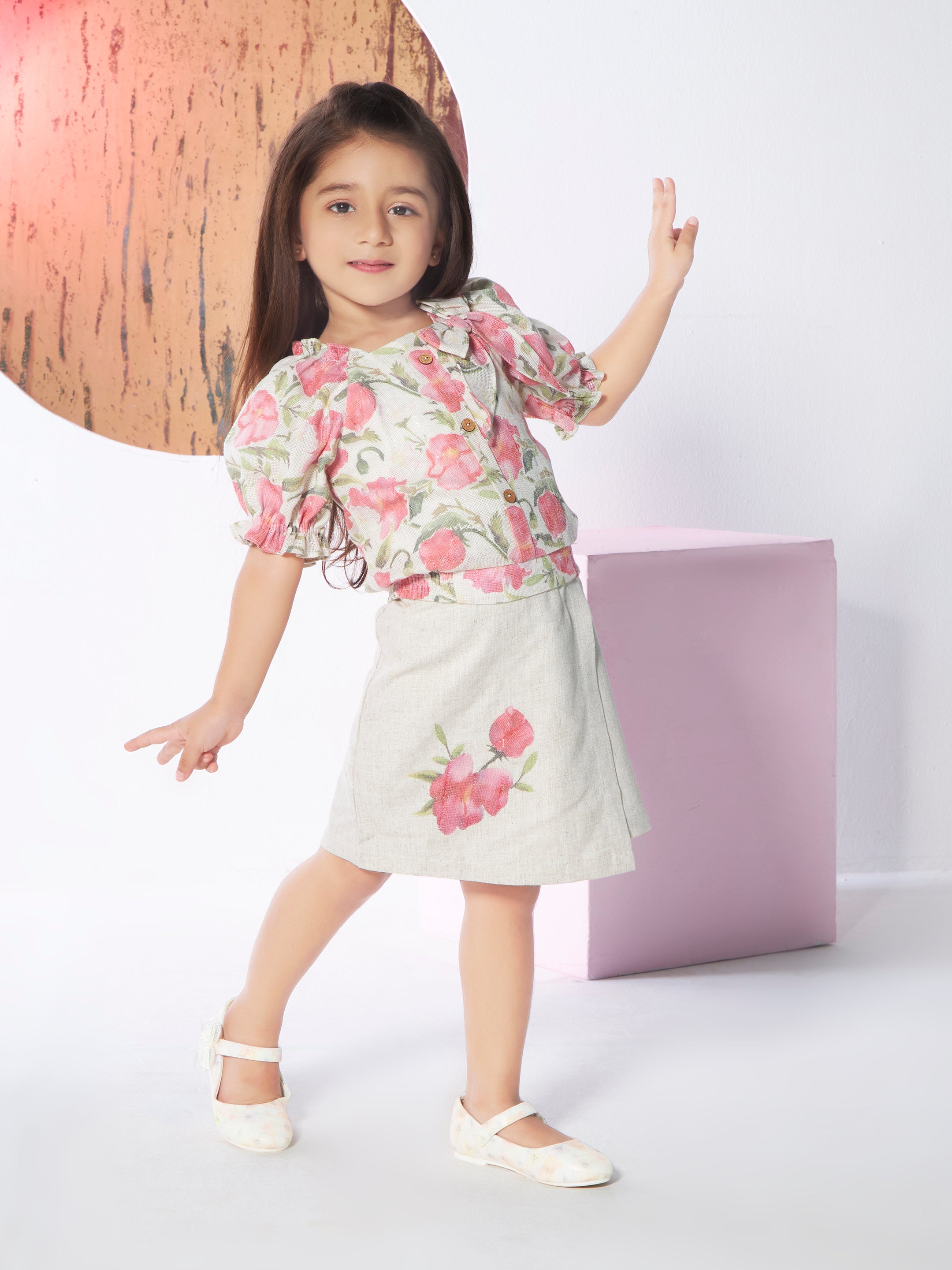 Girls Pink Casual Skirt Set